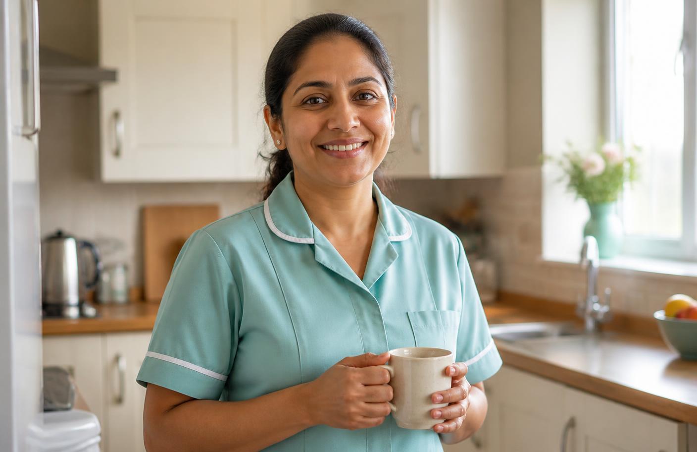 Creative Care team members in soft teal uniforms