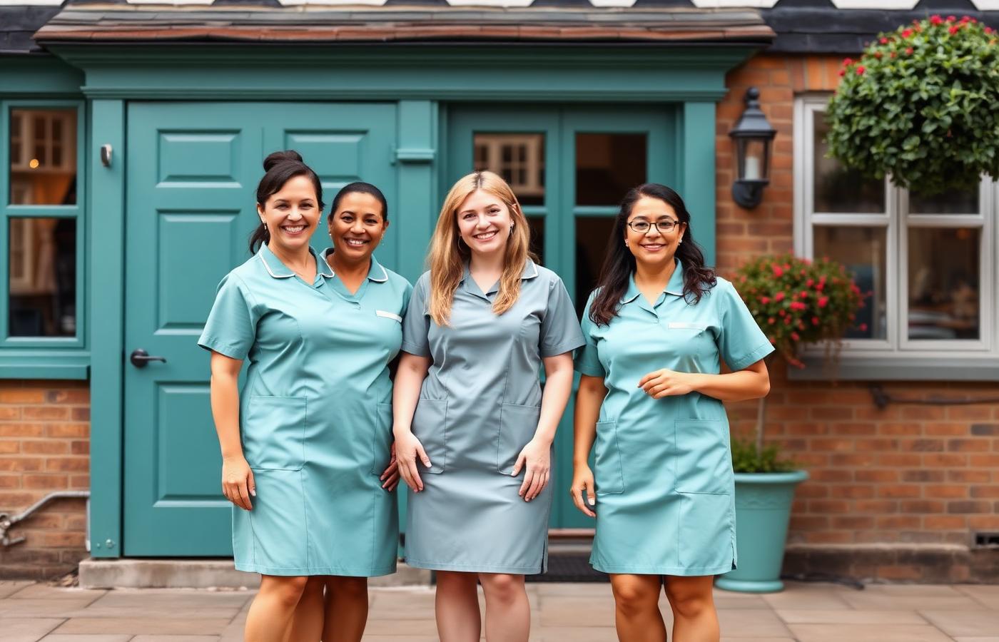 Creative Care team members in soft teal uniforms
